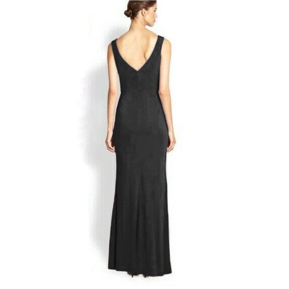 2/$30 ABS Allen Schwartz Jersey Deep V Low Back Evening Gown Black XS #8948 - Picture 4 of 9